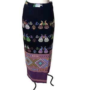 Chalermrak Womens Maxi Skirt Black Size Medium Vintage Custom Made Peacock Lined